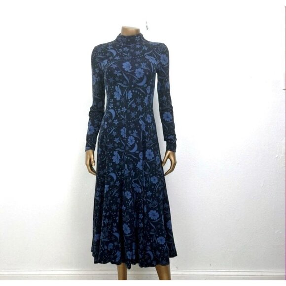 ANN TAYLOR LOFT $120 Blue Mock Neck Moon Floral Stretch Maxi Dress Size Size XS - Picture 1 of 9